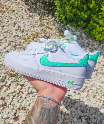 Pre-owned Nike Air Force 1 07 White Custom / Girls Gs Men Unisex Geen Yellow Neon