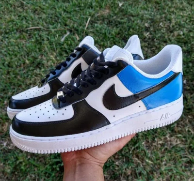 Pre-owned Nike Air Force 1 07 Womens White Blue Gray Black Custom Multi Size Girls Gs Af1