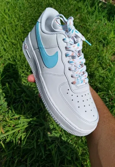 Pre-owned Nike Air Force 1 07 Womens White Blue Salmon Custom Multi Size Girls Gs Af1