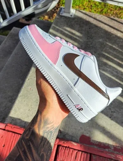 Pre-owned Nike Air Force 1 07 Womens White Pink Brown Custom Multi Size Girls Gs Men