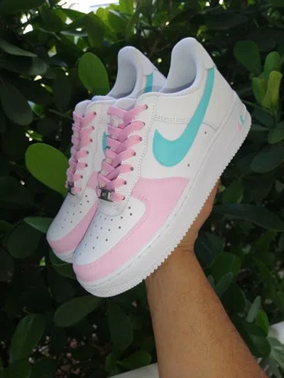 Pre-owned Nike Air Force 1 07 Womens White Pink Turquoise Custom Girls Gs Men Free Gift