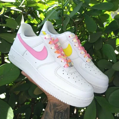 Pre-owned Nike Air Force 1 07 Womens White Pink Yellow Custom Multi Size Girls Gs Men