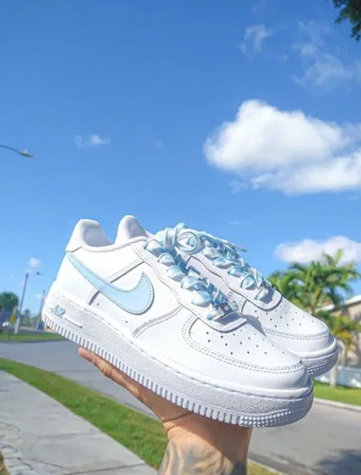 Pre-owned Nike Air Force 1 07 Womens White Sky Blue Custom Multi Size Girls Gs Af1