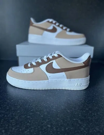 Pre-owned Nike Air Force 1 / Brown Custom / All Shoe Sizes Available / In White
