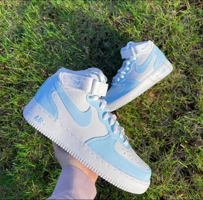 Pre-owned Nike Air Force 1 Custom "baby Blue Unc Mid" White Shoes Sneakers Mens Womens