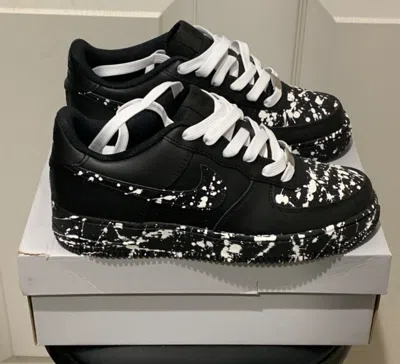 Pre-owned Nike Air Force 1 Custom "black & White Shoelaces Splatter" Shoes Mens Womens