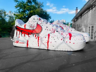 Pre-owned Nike Air Force 1 Custom Blood Drip Splatter Horror Red Black White Shoes Mens Womens