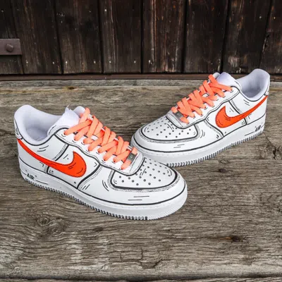 Pre-owned Nike Air Force 1 Custom Cartoon Orange Laces ? Zig Zag White Shoes Mens Womens