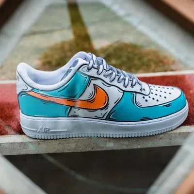 Pre-owned Nike Air Force 1 Custom Low Cartoon Orange Teal Shoes White Black Outline Mens