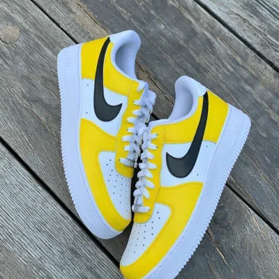 Pre-owned Nike Air Force 1 Custom Low Black Yellow White Casual Shoes Men Women Kids