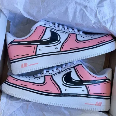 Pre-owned Nike Air Force 1 Custom Low Cartoon Pink Shoes White Black Outline Mens Womens