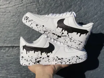 Pre-owned Nike Air Force 1 Custom Low Drip Splatter White Black Shoes Men Women Kids