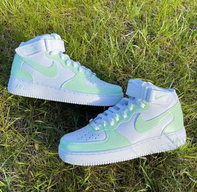 Pre-owned Nike Air Force 1 Custom "mint Green Mid" White Shoes Mens Womens Kids Sizes