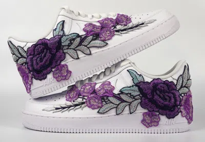 Pre-owned Nike Air Force 1 Custom Purple Rose Flower Floral White Shoes Mens Womens