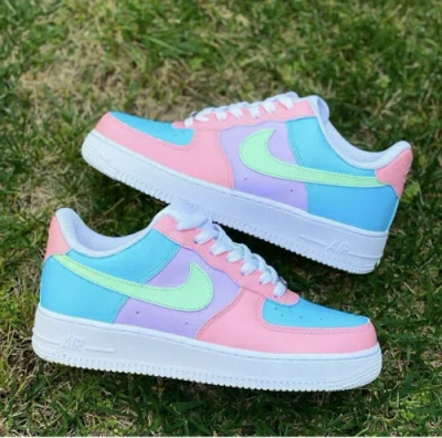Pre-owned Nike Air Force 1 Custom Shoes Pastel Paradise Easter Green Blue Pink All Sizes In White