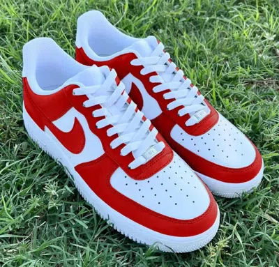 Pre-owned Nike Air Force 1 Custom Shoes "red & White Two Tone" Sneakers Mens Women Low All Size