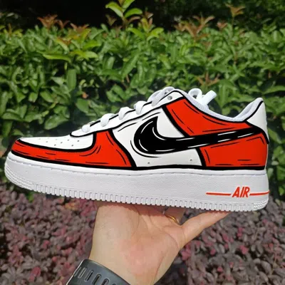Pre-owned Nike Air Force 1 Custom Shoes 'red Orange Black Cartoon' Art Womens Mens Womens