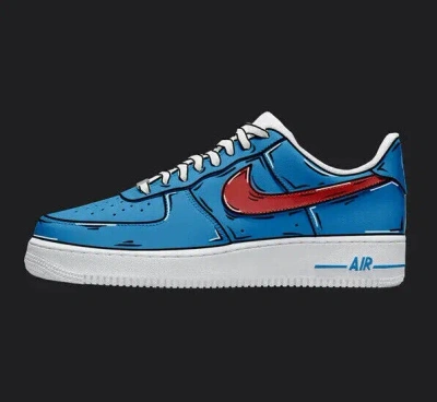 Pre-owned Nike Air Force 1 Custom White Shoes Blue & Red Cartoon Mens Womens Kids Sizes