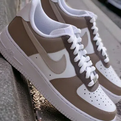 Pre-owned Nike Air Force 1 Custom White Shoes "cafe Brewed Elegance Mocha Brown" Mens Womens