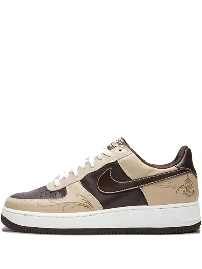 Nike Air Force 1 Embroidered Leather Sneakers In Brown