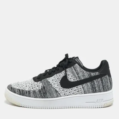 Pre-owned Nike Air Force 1 Flyknit 2 Black Pure Platinum Size 44 Black/white Knit Fabric Low Top Sneakers