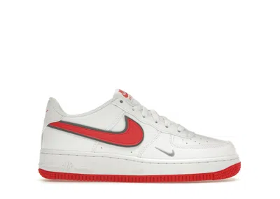 Pre-owned Nike Air Force 1 Habanero Red Mini Swoosh Sneakers In Light In White/smoke Grey/light Smoke Grey