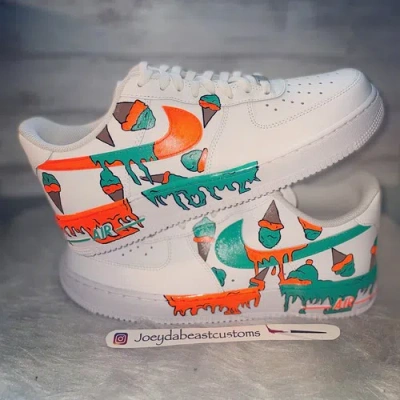 Pre-owned Nike Air Force 1 / Ice Cream Melt Custom / All Shoe Sizes Available / Custom In White
