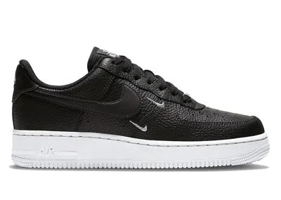 Pre-owned Nike Air Force 1 Low '07 Essential Silver Mini Swoosh (women's) Sneakers In Black/white/metallic Silver