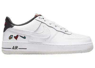 Pre-owned Nike Air Force 1 Low '07 Lv8 3 Peace, Love, Swoosh Sneakers In White/university Red/university Gold