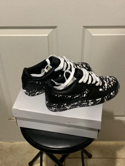 Pre-owned Nike ( Air Force 1 Low Black) White Custom Splatter Paint (white Laces)