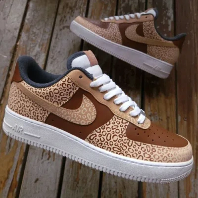 Pre-owned Nike Air Force 1 Low Cheetah Leopard Print Custom Men's Sneakers In Beige
