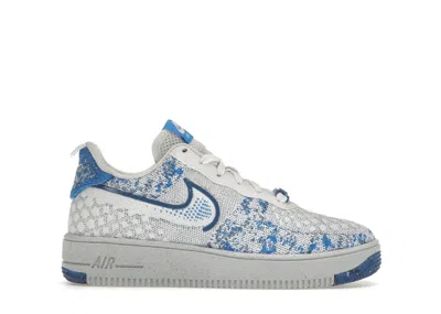 Pre-owned Nike Air Force 1 Low Crater Flyknit Sneakers In White/dark Marina Blue/football Grey