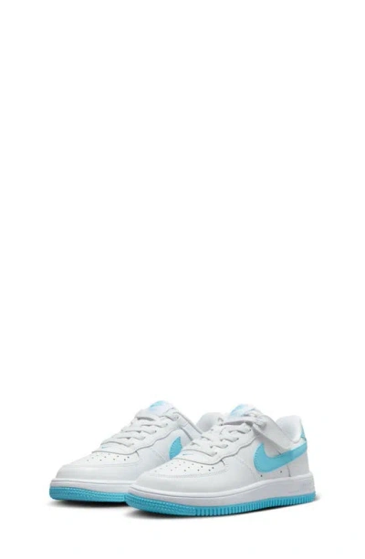Nike Kids' Air Force 1 Low Easyon Sneaker In White/ Aquarius Blue/ White
