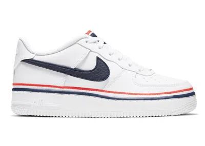 Pre-owned Nike Air Force 1 Low Lv8 Ribbon Blue Sneakers In White/obsidian/habanero Red