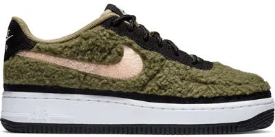 Pre-owned Nike Air Force 1 Low Shearling Sneakers In Olive Canvas/black/crimson Tint