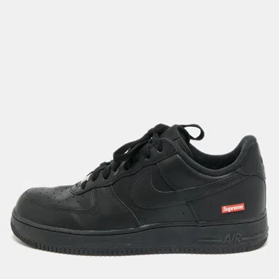 Pre-owned Nike Air Force 1 Low Supreme Size 45.5 Black Leather Lace Up Sneakers