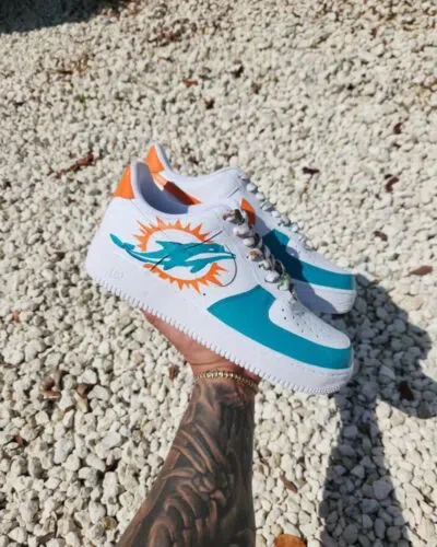Pre-owned Nike Air Force 1 Miami Dolphins Custom Men / Women / Boys / Girls In White