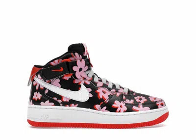 Pre-owned Nike Air Force 1 Mid Easyon Se Flower Power Sneakers In Black/pink Rise/picante Red