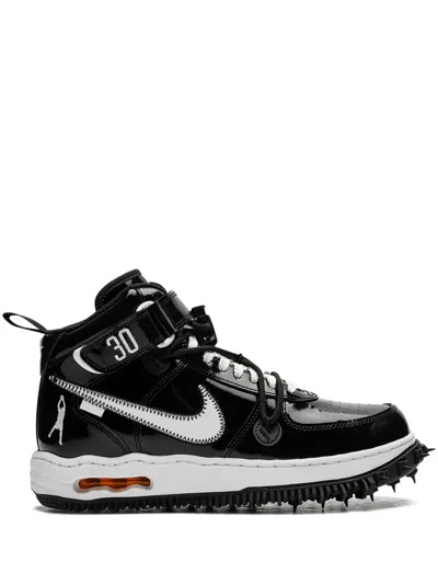 Nike Off-white Air Force 1 Mid Patent-leather Sneakers In Black