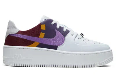 Pre-owned Nike Air Force 1 Sage Low Lx Grey (women's) Sneakers In Football Grey/dark Orchid/team Red
