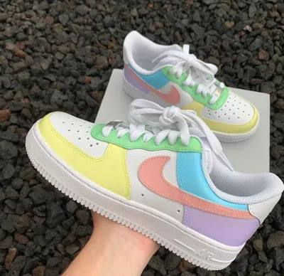 Pre-owned Nike Air Force 1 Shoes Custom "colorful Pastel" Easter Sneakers Mens Womens In White