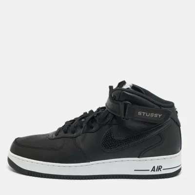 Pre-owned Nike Air Force 1 Stussy Size 47.5 Black Snakeskin Embossed And Leather Mid Top Sneakers