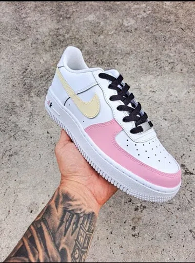 Pre-owned Nike Air Force 1 Women White Pink Vanilla Black Custom Multi Size Girls Gs Men