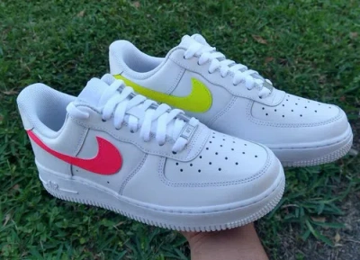 Pre-owned Nike Air Force 1 Womens /gs White Pink Yellow Neon Custom Multi Size Af1