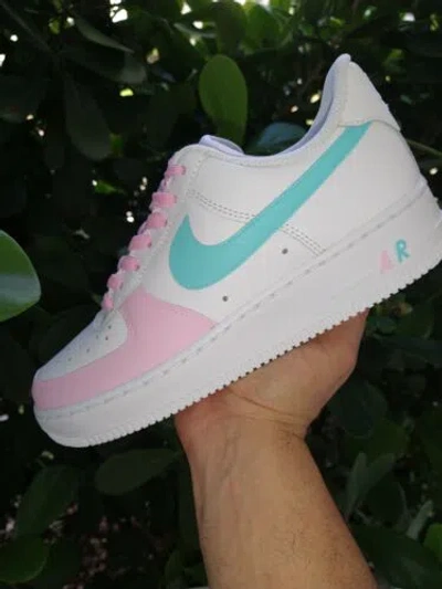 Pre-owned Nike ?  Air Force 1 Womens /gs White White Pink Turquoise Multi Size + Free Gift