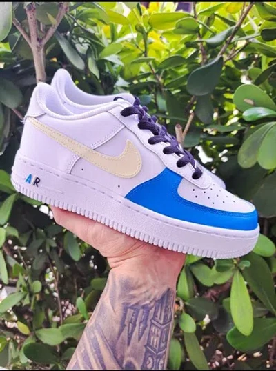 Pre-owned Nike Air Force 1 Womens Travis Blue Black Vanilla Custom Multi Size Girls Gs Men In White