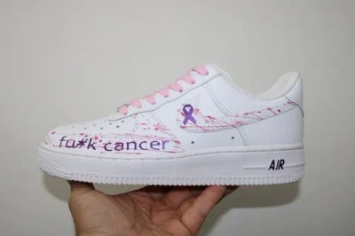 Pre-owned Nike Air Force 1 Womens White Pink Purple Girls Gs Af1 Fck Cancer