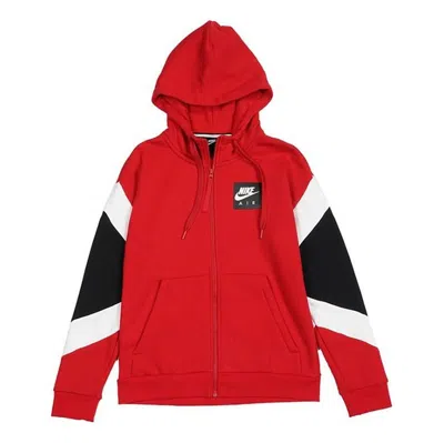 Nike Air Hood Fz Flc Logo Printing Contrasting Colors Sports Hooded Fleece Lined Jacket Red