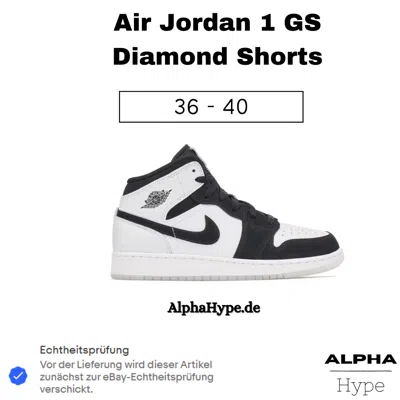 Pre-owned Nike Air Jordan 1 Gs Mid Se Diamond Shorts  Sneaker Gr 36, 37 1/2, 38 1/2, 39, 40 In Weiss