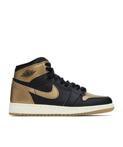 Nike Big Kids Black & Gold Air Jordan 1 High Og Sneakers In Black/metallic Gold-